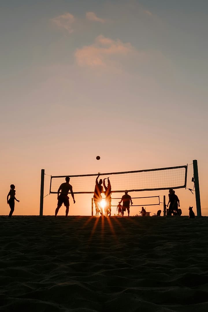 A beach volleyball game in full swing